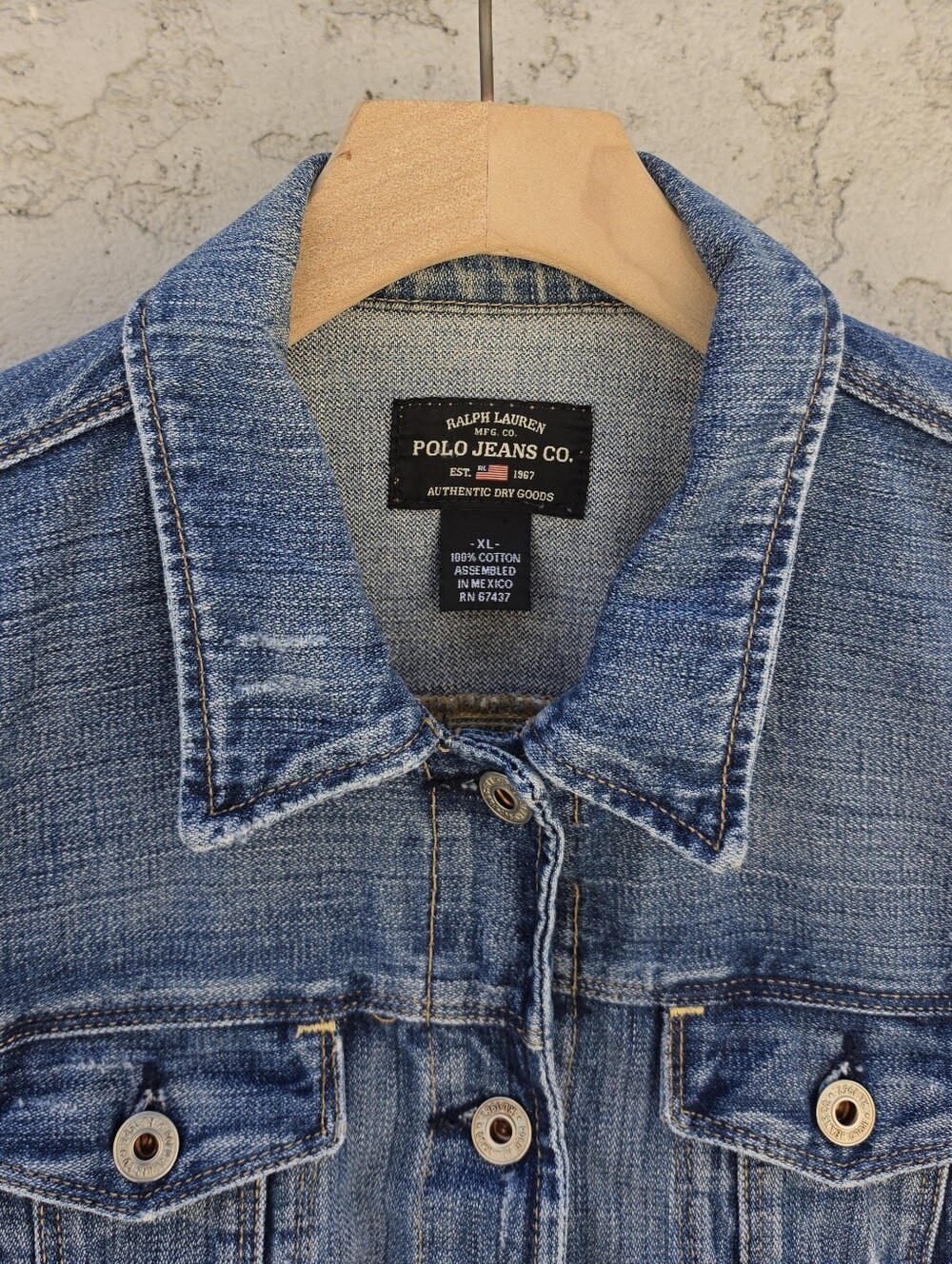 Vintage Polo Jeans Co.Ralph Lauren Distressed Rocker Denim Jean Jacket 20.5X22.5 - Picture 2 of 16